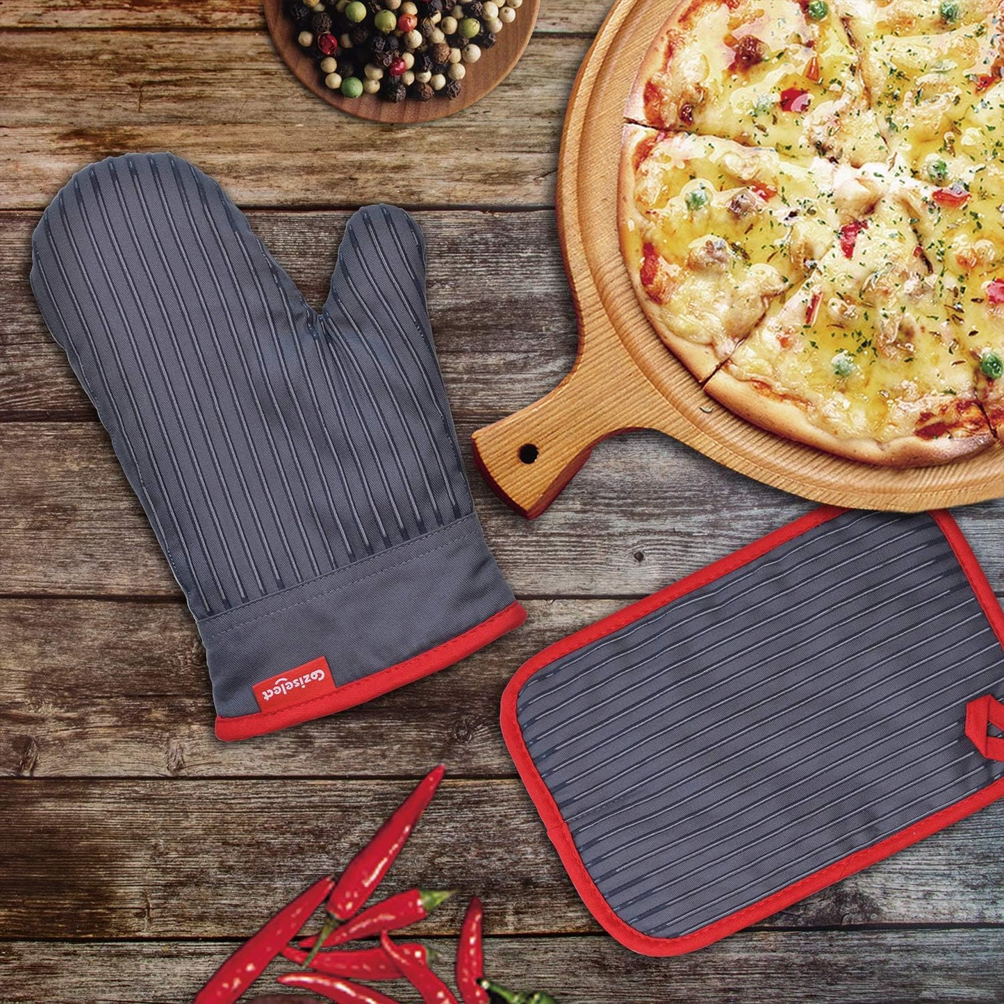 Oven Mitts and Pot Holders Set, 4-Piece Heavy Duty Grey Kitchen Hot Pads, 500? Heat Resistant