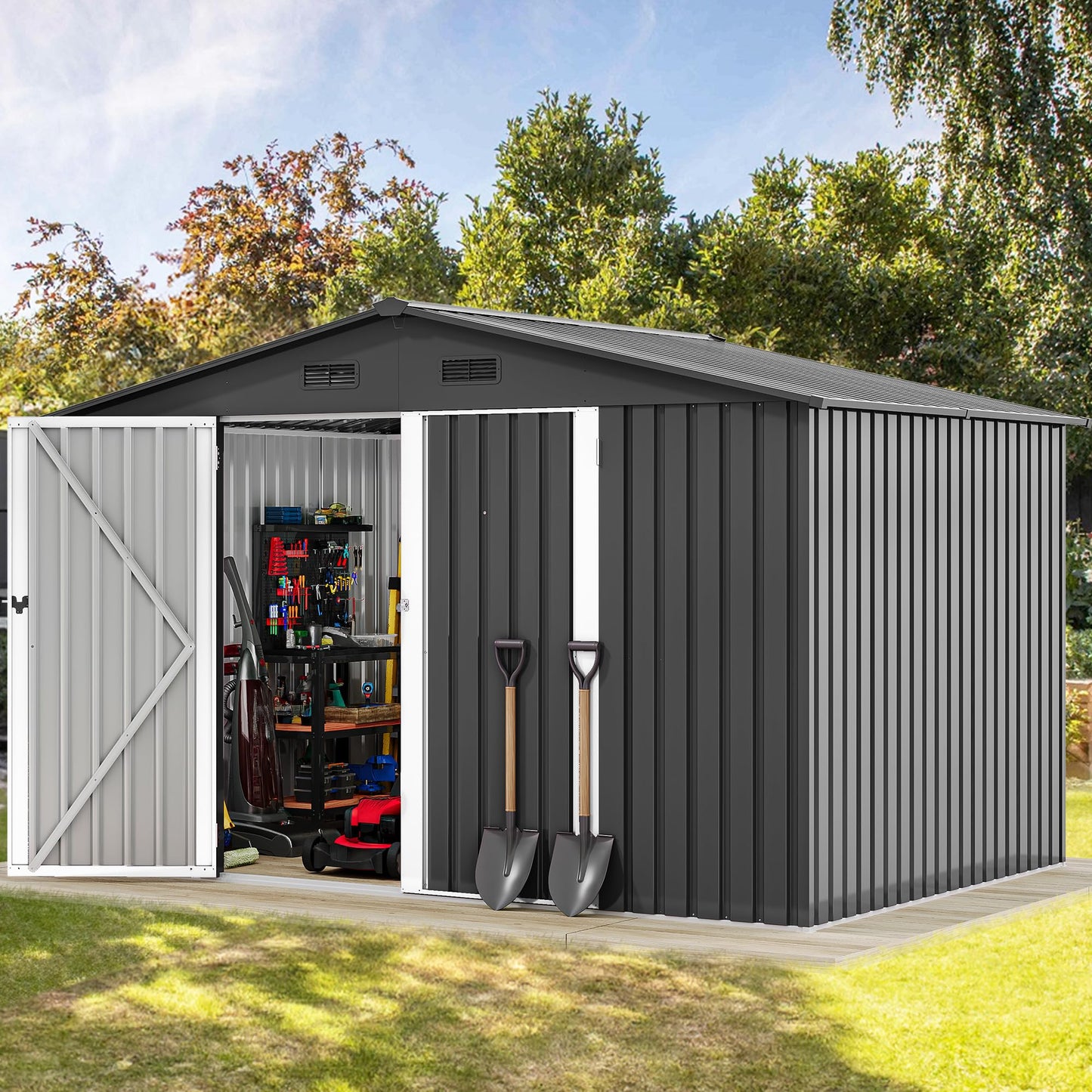 DWVO 10'x8' Large Metal Outdoor Storage Shed, Heavy Duty Tool Storage Sheds for Backyard Patio Lawn - Ideal for Bicycles, Garden Tools, and Lawn Equipment, Easy-to-Assemble, Dark Gray