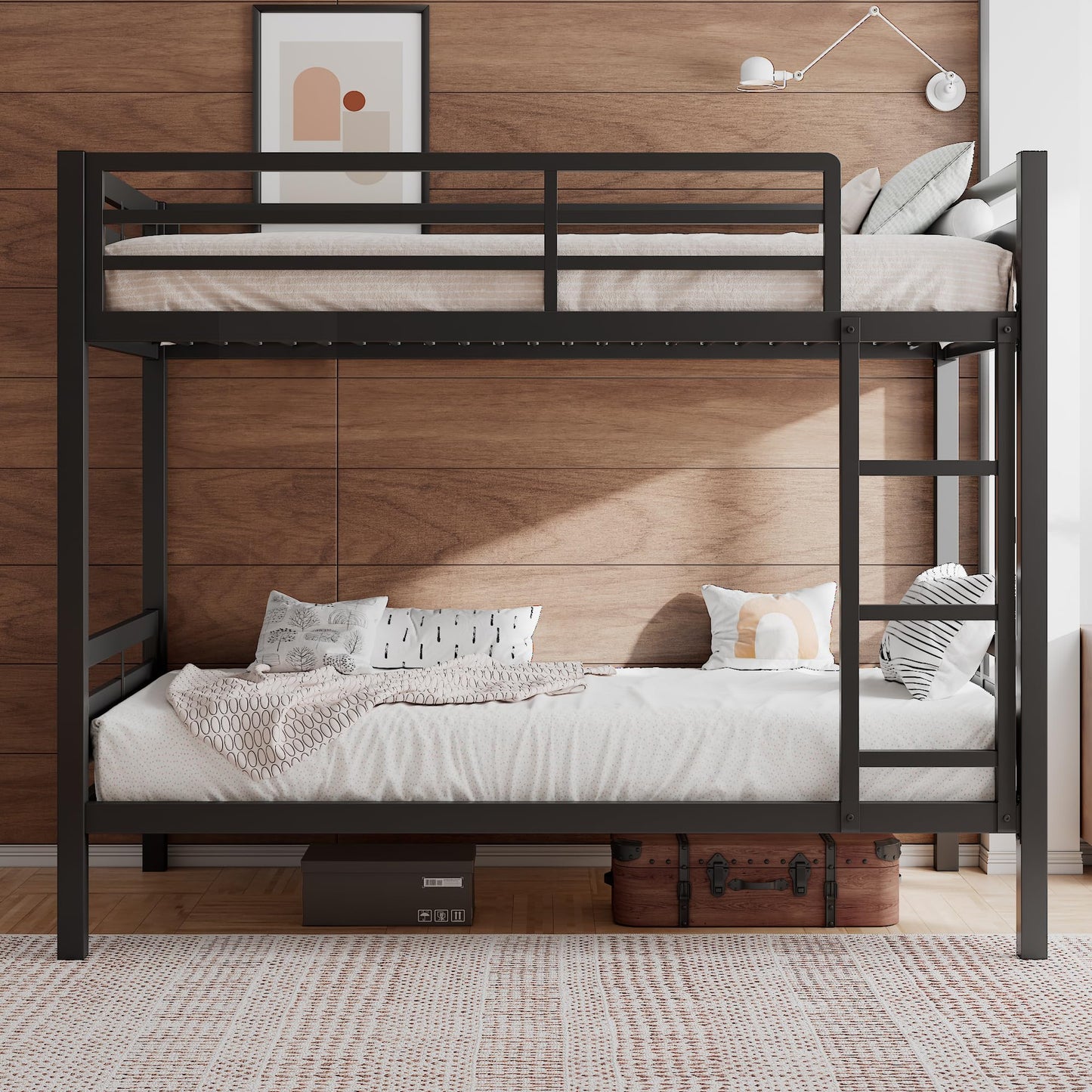 Einhomn Bunk Bed Twin Over Twin, Heavy Duty Metal Bed with Ladder and Full-Length Guardrail, Under-Bed Storage Space, No Box Spring Needed, Noise Free, Black