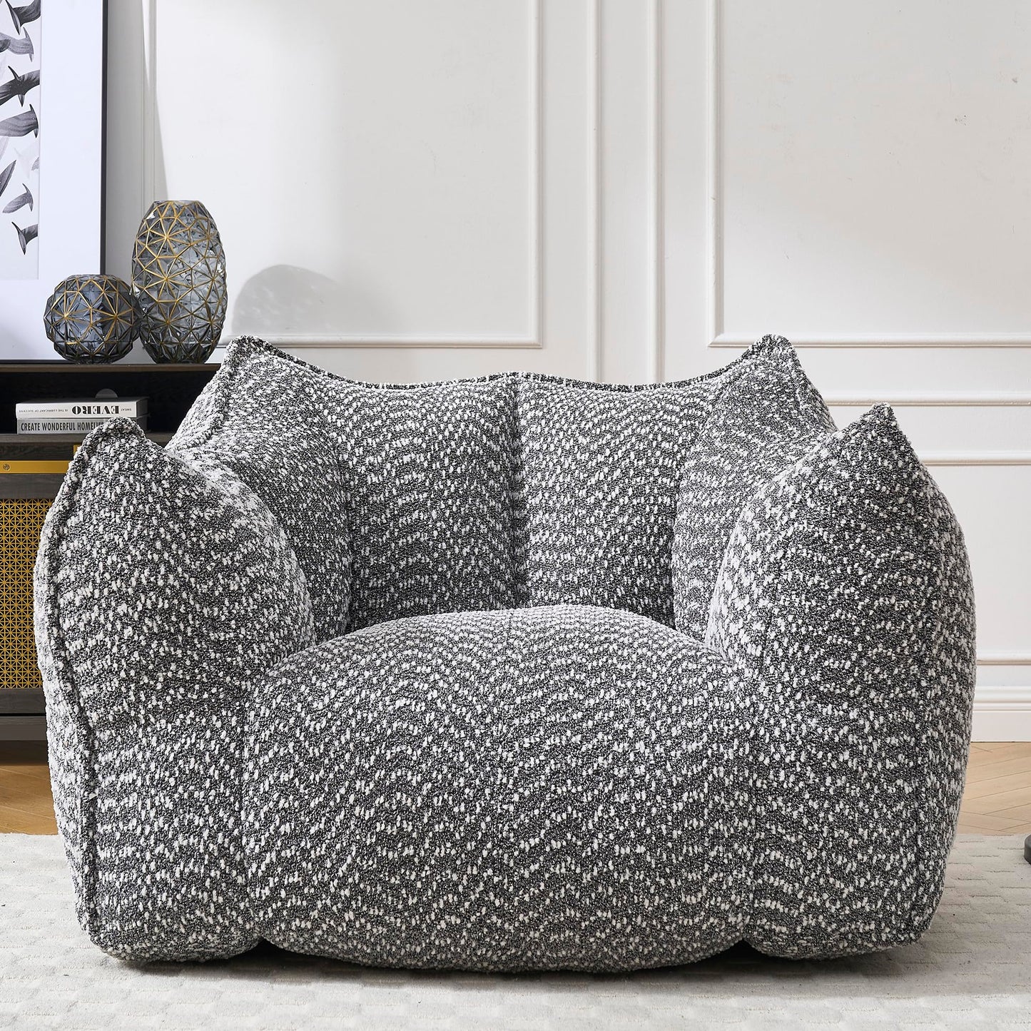 Large Grey Chenille Bean Bag Chair for Adults, Oversized Comfy Lounger for Living Room, Bedroom, Gaming, Reading, Watching TV, 47.2" x 36.2" x 30.7"