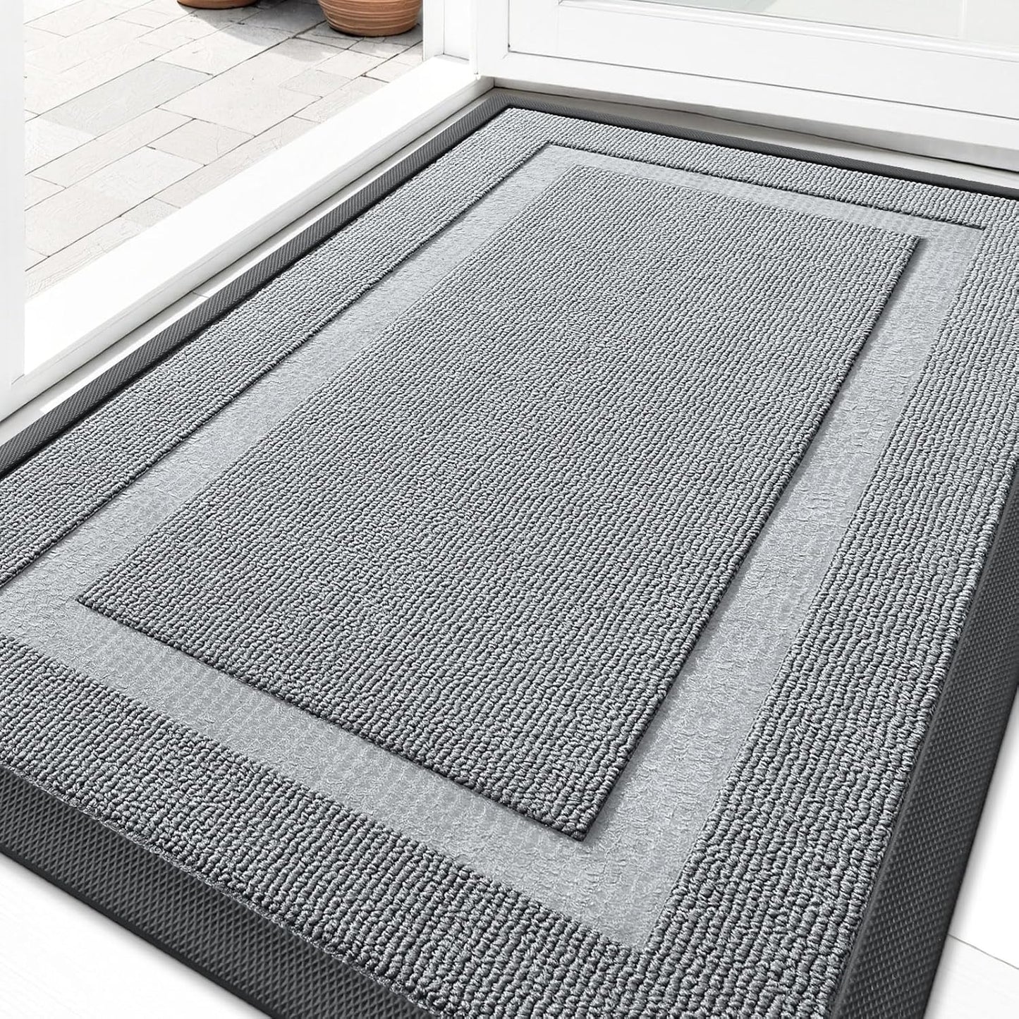 OLANLY Waterproof All-Season Front Door Mat - Sturdy Natural Rubber, Easy Clean, 29.5x17, Ash Gray