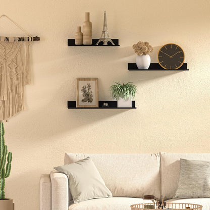 Wisfame Floating Wall Shelves - Set of 3 Black Metal Shelves for Bathroom, Living Room, Office | 11.8/13.8/15.7 in