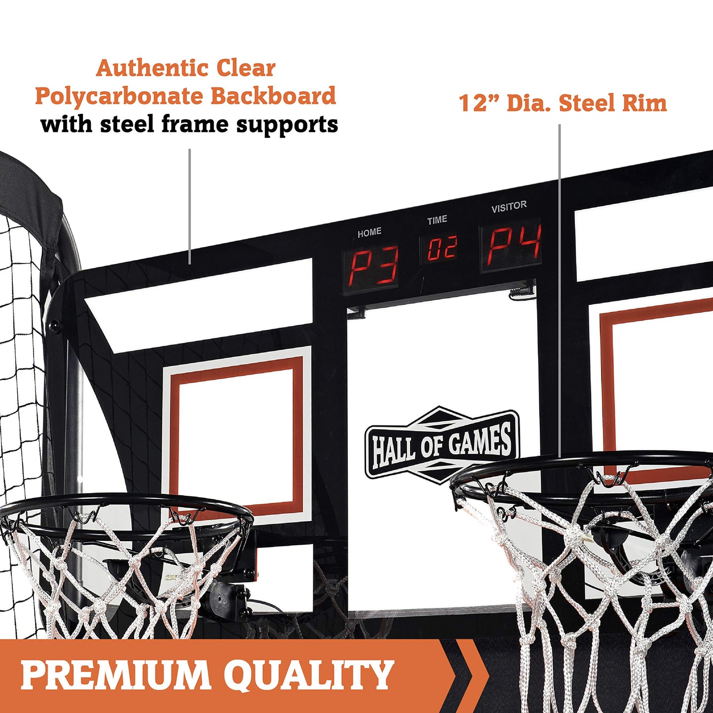 Hall Games Premium Arcade Basketball Shootout - Heavy-Duty Foldable Indoor Arcade Game with Shatterproof Pro-Style Backboard – 2 Player Foldable Basketball Arcade Game