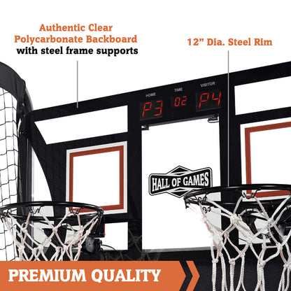 Hall Games Premium Arcade Basketball Shootout - Heavy-Duty Foldable Indoor Arcade Game with Shatterproof Pro-Style Backboard – 2 Player Foldable Basketball Arcade Game