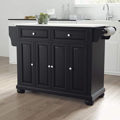 Crosley Furniture Alexandria Stone Top Rolling Kitchen Island Storage Cart, Microwave Stand, Spice Rack, Black