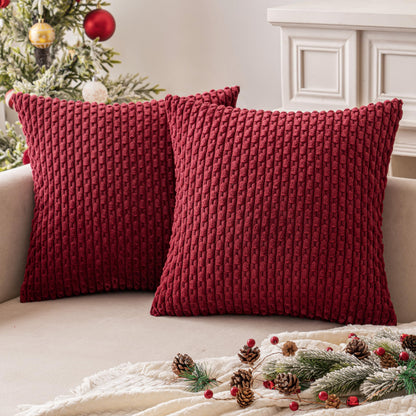 MIULEE Pack of 2 Decorative Throw Pillow Covers 18x18 Inch Soft Boho Striped Textured Corduroy Pillow Covers Modern Farmhouse Home Decor for Couch Bed Sofa Living Room Cream White