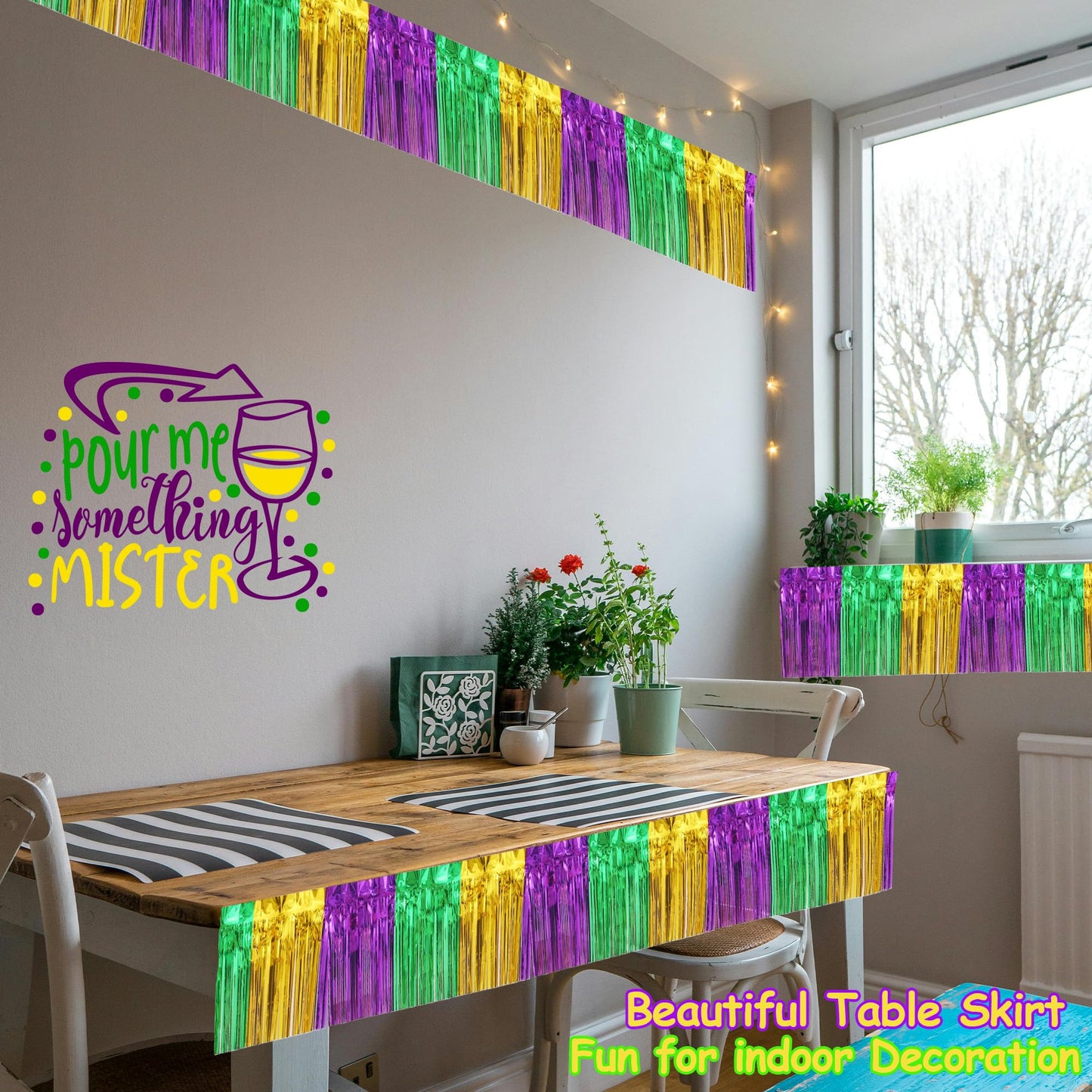 4 Packs Total 39 Ft Mardi Gras Parade Floats for Trailer Car, Green Gold Purple Foil Fringe Garland Tinsel Streamers Banner Table Skirts for Halloween Graduation Homecoming Birthday Party Decor