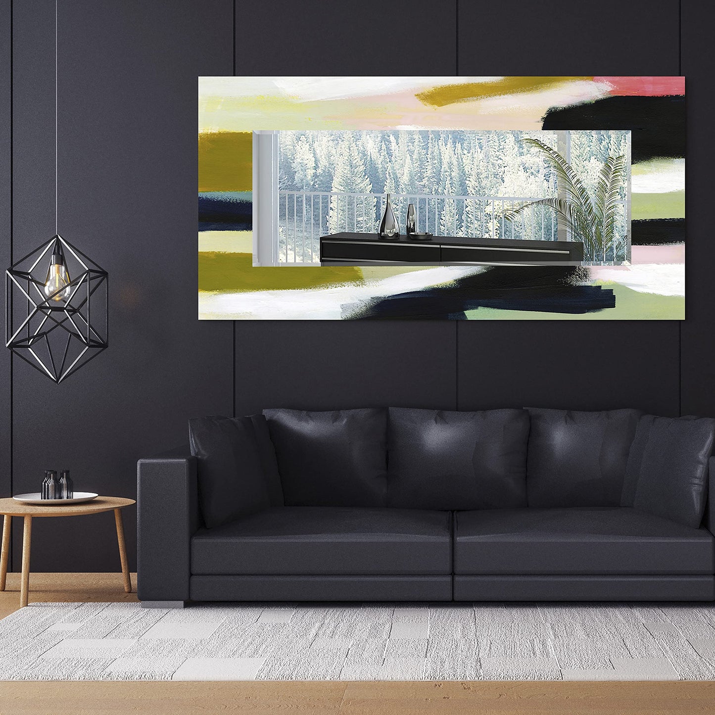 Empire Art Direct Rectangular Beveled Wall Mirror on Multicolor Abstract Printed Temped Glass, Vanity, Bathroom Mirror, Ready to Hang