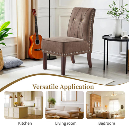 ModaSeren Armless Accent Chairs Set of 2: Upholstered Slipper Armless Chairs with Nails Decorative Slipper Chairs for Bedroom Living Room Dining Room (Brown)