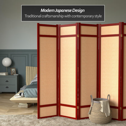 Red Lantern 6 ft. Tall Jute Shoji Screen - 6 Panel - Rosewood
