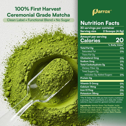 Ceremonial Grade Matcha Powder Infused with Moringa, Green Tea Extract, L-Theanine, Inulin, Spirulina, Ceylon Cinnamon, and Lemon Balm – 100% First Harvest Japanese Tea (30 Servings)