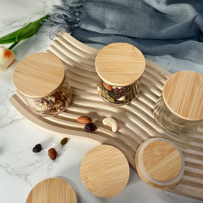 12 pack 5 Oz Oui Yogurt Jar Lids - Oui Lids - Natural Bamboo Wood with Silicone Sealing Rings and Oui Yogurt Bottle
