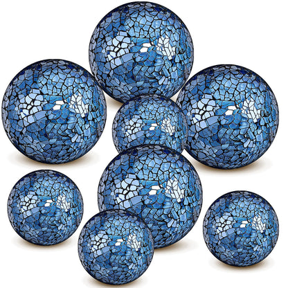 Qinyoung Blue 8 Pcs Decorative Ball for Bowls, 3'' 4'' Glass Mosaic Sphere Decorative Orbs for Centerpiece Bowls Vase Fillers, Wedding, Party, Coffee Table & Home Decor