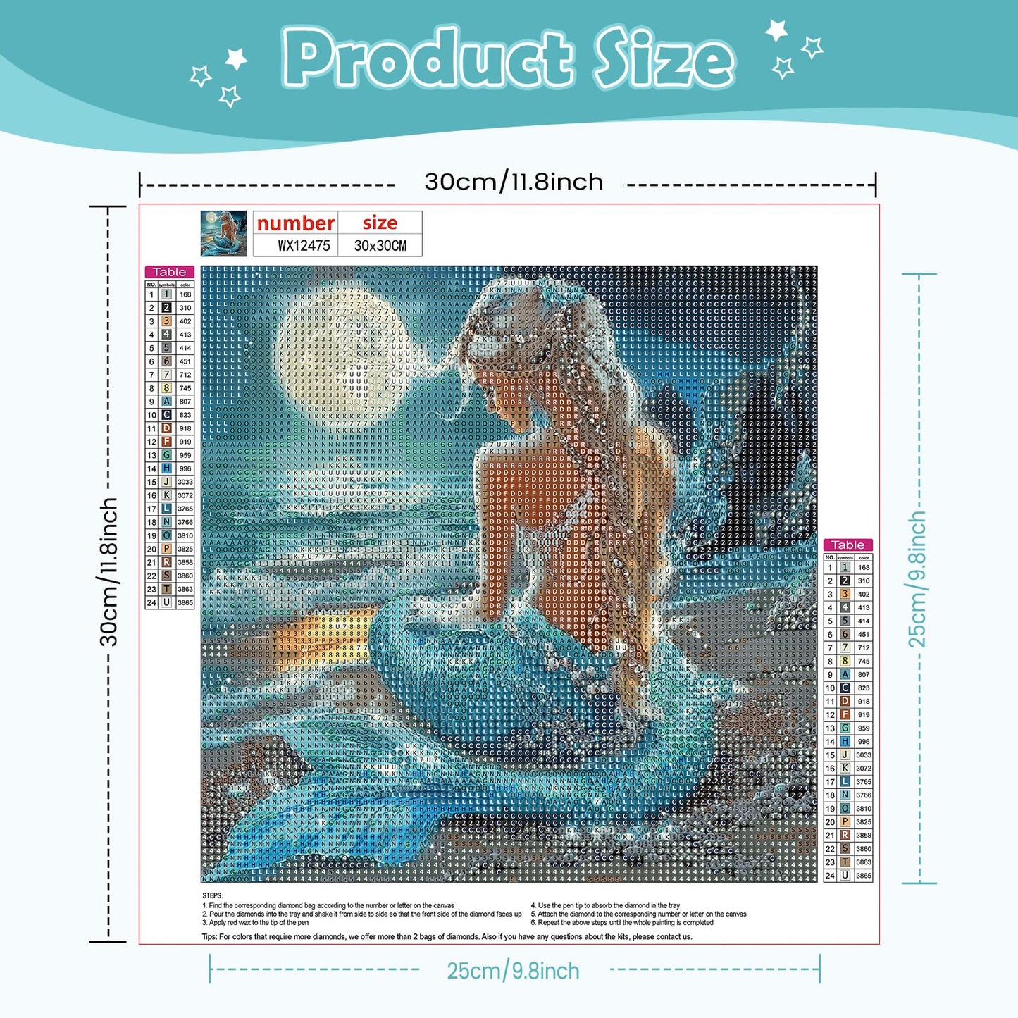 NEWENMO Mermaid Diamonds Painting Kits for Adults Beginner, DIY 5D Moon Diamond Art Paint with Round Diamonds, Full Drill Gem Art Diamonds Art Painting for Home Wall Decor 12x12 Inch