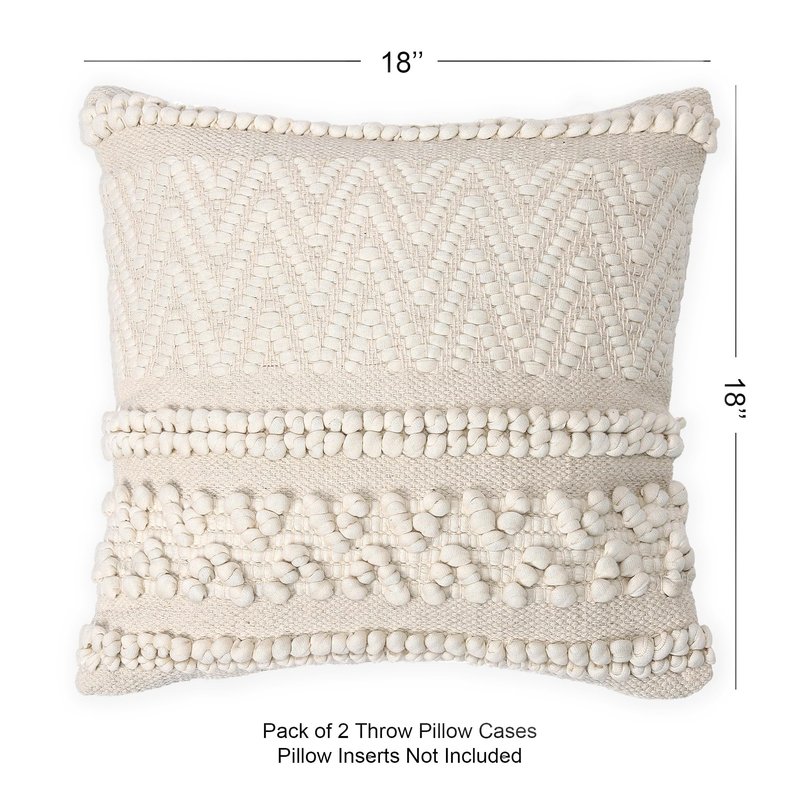 REDEARTH · Tufted Throw Pillow Cushion Covers - Boho Textured Woven Decorative Cases Set for Couch, Sofa, Bed, Farmhouse, Chair, Patio, Car - 100% Cotton (18x18 ; Boho Chic Natural) Pack of 2