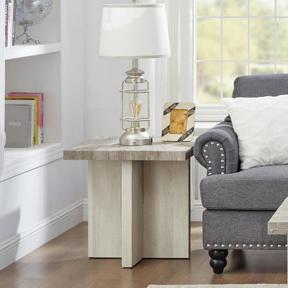 Roundhill Furniture Mchome 3-Piece Coffee Table Set, Coffee Table and Two End Tables, Weathered Gray and Beige