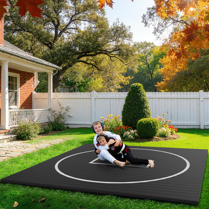 GianToucan Wrestling Mat for Home, 10’x 10’x 1.25” Grappling Mat for Wrestling, MMA, BJJ, Jiu Jitsu, Judo, Gym, Roll-Up Wrestling Practice Mat for Kids & Adults，Easy to Clean Indoor/Outdoor, Black