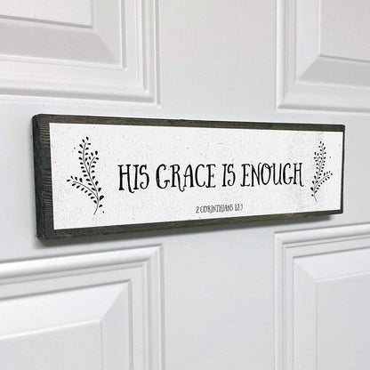 Christian Wall Art - His Grace Is Enough - Beautiful Bible Verse Modern Farmhouse Wall Décor Sign