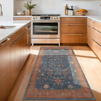 Skiennix Washable Kitchen Rug - Stain Resistant Non-Slip Mat for Indoor Entryway | 3x6 Navy Blue