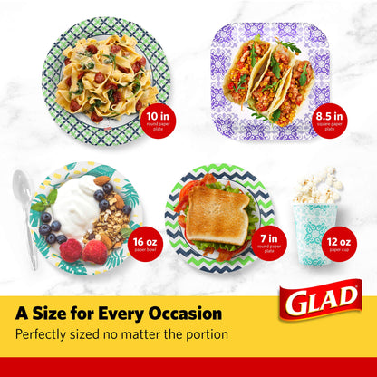 Glad Round Disposable Paper Bowls, Blue Mosaic Design - Heavy Duty, Soak-Proof, Cut-Resistant, Microwavable Paper Bowls for All Foods, Daily Use, and Special Occasions, 16 oz, 50 Count - 6 Pack
