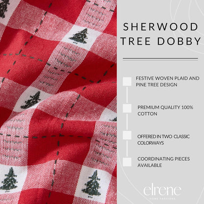 13"x70", Elrene Home Fashions Sherwood Tree Dobby Christmas/Holiday Cotton Dining Table or Console Runner, Red