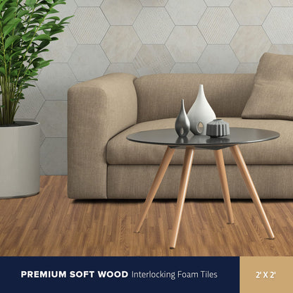 IncStores Premium Soft Wood Print Foam Flooring Tiles | Interlocking Foam Tiles for Home, Gym, Training and Yoga | 5/8" - Grey, 144 Square Feet
