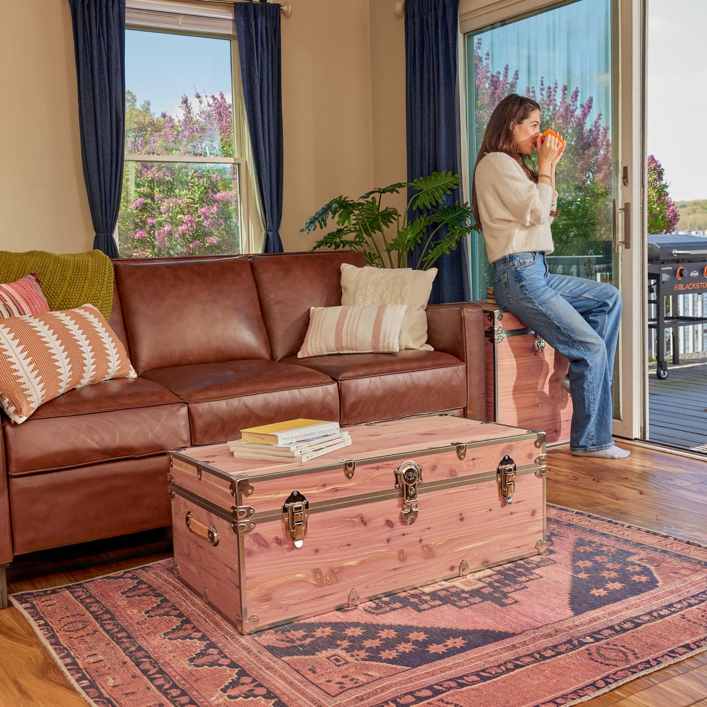 Rhino Trunk & Case Knotty Cedar Chest – Large Storage Box, Coffee Table, End of Bed Trunk or Entryway Storage Bench – 32"x18"x14" USA-Made, Furniture Grade, Heirloom Aesthetic – Strong and Secure