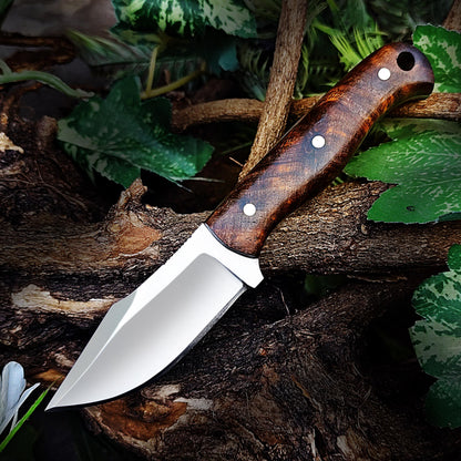 Forntier Swords Custom Handmade Hunting Knife - 7" Bushcraft Fixed Blade EDC Knife D2 Steel Blade, Rosewood Handle, With Leather Sheath