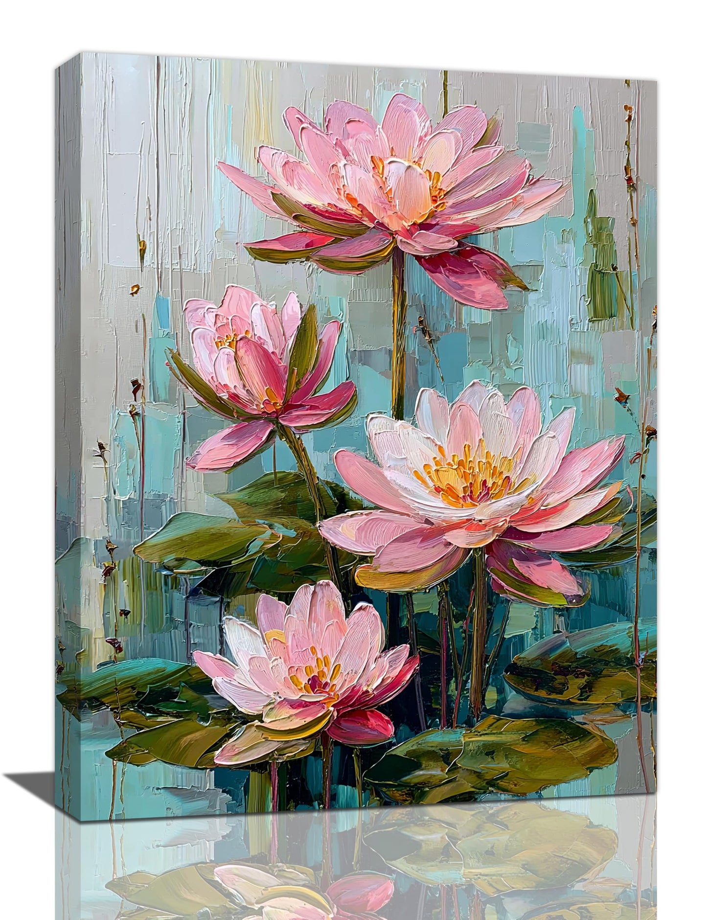 Pink Lotus Wall Art Zen Floral Pond Painting Meditation Peaceful Pictures Spa Room Wall Decor Artwork Framed Decoration For Bathroom Bedroom Living Room Office 12"x16"