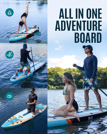 ZLX 11'6" Extra Wide Inflatable Paddle Board, Touring Stand Up Paddleboard, Fast-Tracking SUP for Long-Distance, Stable Center Fin, Portable Backpack & Accessories for Adults, 500lb/3 People/Family