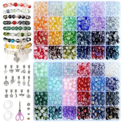 Rujiaoa Bracelet Making Kit for Adults – 8mm Crackle Glass Beads Set, 1200PCS DIY Beads for Jewelry Making & Gifts