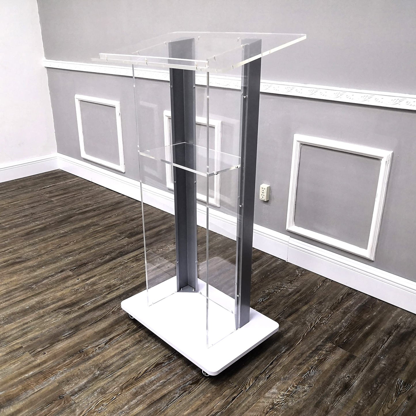 FixtureDisplays® Clear Acrylic Plexiglass Podium Steel Sides Church Pulpit School Lectern Debate Funeral Home Conference 14306NEW-NPF