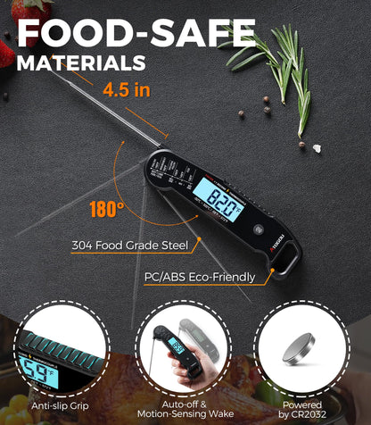Atogou Meat Thermometer, Professional Food Thermometer, <1 Sec Instant Read, ±0.5℉ Accuracy, Thermocouple Sensor, Waterproof Digital Thermometer for Cooking, BBQ, Grill, Him Dad Birthday Gifts, Black