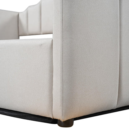 Merax Full Size Upholstered Daybed, Sofa Bed Frame with Underneath Storage, Space-Saving Corner Day Bed for Living Room Bedroom & Guest Room, No Box Spring Needed, Beige
