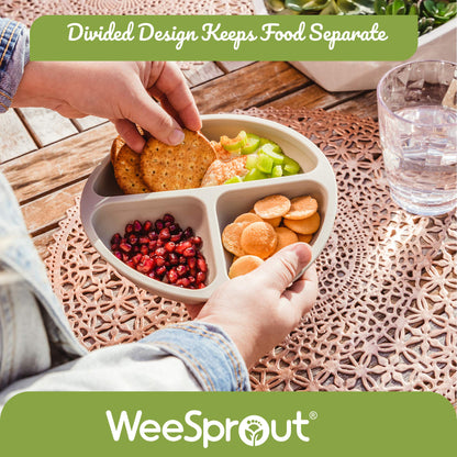 WeeSprout Suction Plates with Lids for Babies & Toddlers - 100% Silicone, Dinnerware Stays Put, Divided Design for Picky Eaters, Microwave & Dishwasher Friendly, 3 Pack
