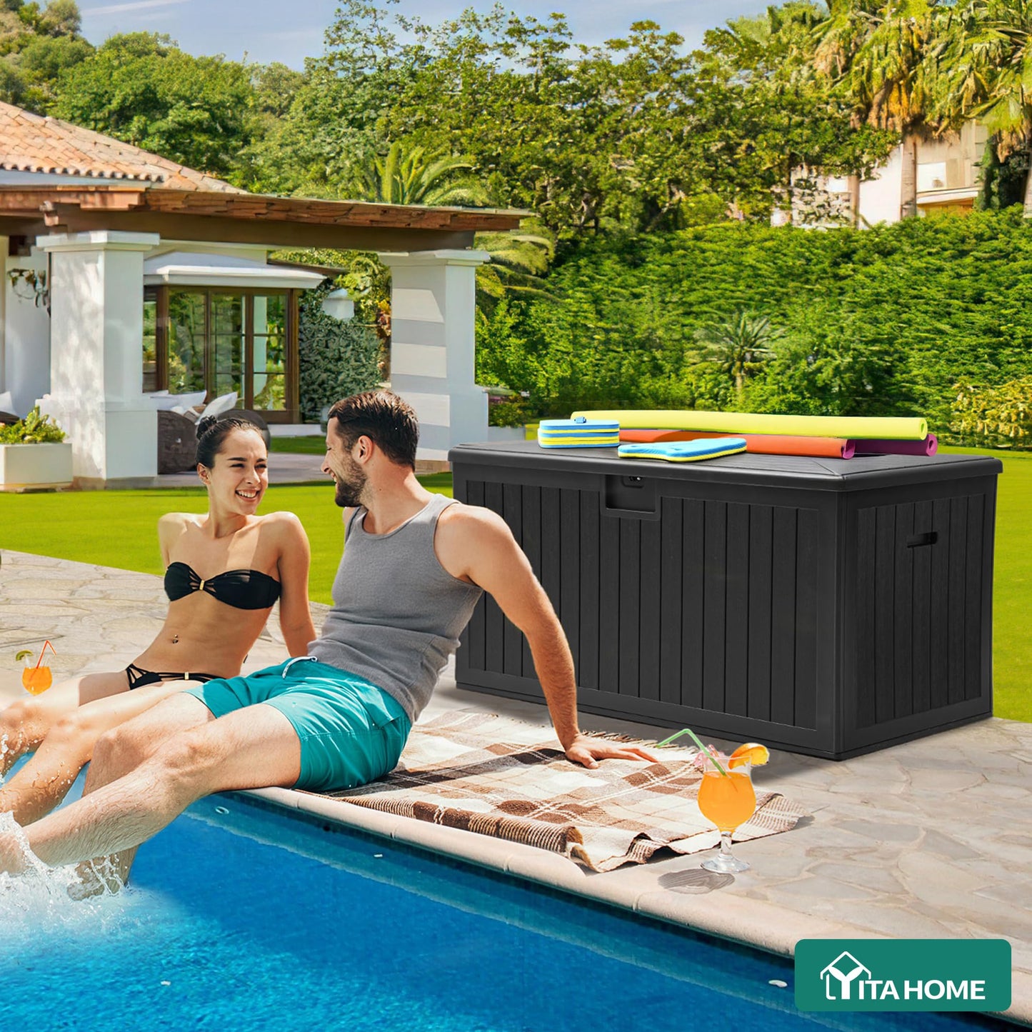 YITAHOME 180 Gallon Large Deck Box with Side Handles, Outdoor Double-Wall Storage for Patio Furniture Cushions, Garden Pool Accessories, Waterproof & Lockable