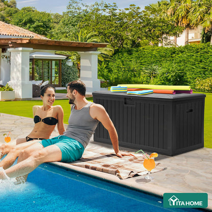 YITAHOME 180 Gallon Large Deck Box with Side Handles, Outdoor Double-Wall Storage for Patio Furniture Cushions, Garden Pool Accessories, Waterproof & Lockable
