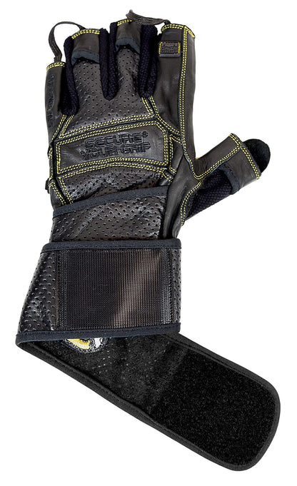 Elite Leather Gym Gloves with Built in 2" Wide Wrist Wraps Grip & Design for Weightlifting Power Lifting Bodybuilding & Strength Training Workout Exercises
