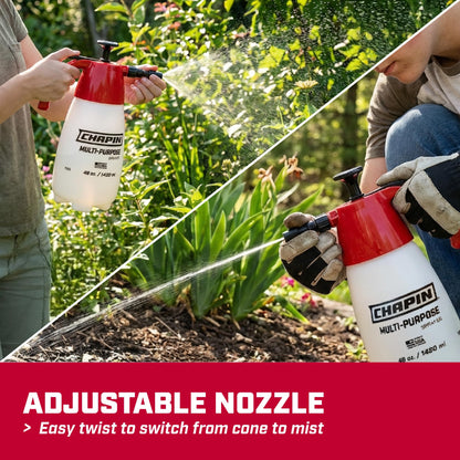 Chapin 1002 Handheld Pump Sprayer, 48oz, Multi‑Purpose, Lawn & Garden, Translucent Poly Tank, Wide‑Mouth Opening, Adjustable Cone Nozzle & Anti‑Clog Filter for Weed, Fertilizer & Pest Applications