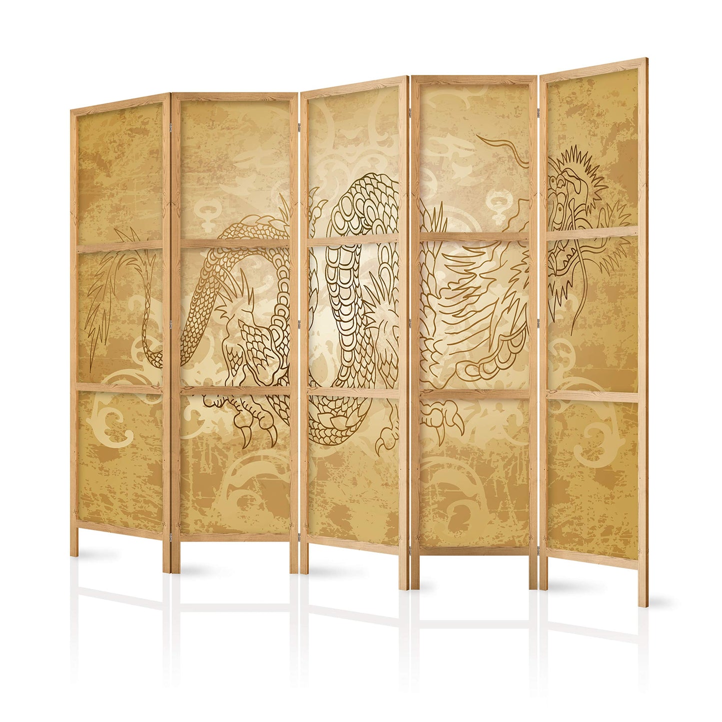 artgeist Japanese Room Divider XXL Dragon 90 x 67 in - 5 Panel Folding Screen Japan Design Home Decoration Art Deco p-B-0005-z-c