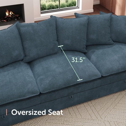 HONBAY Modular Sectional Sofa, 6 Seaters Corduroy Sectional Couch, L Shaped Couch with Storage & Pillows, Blue
