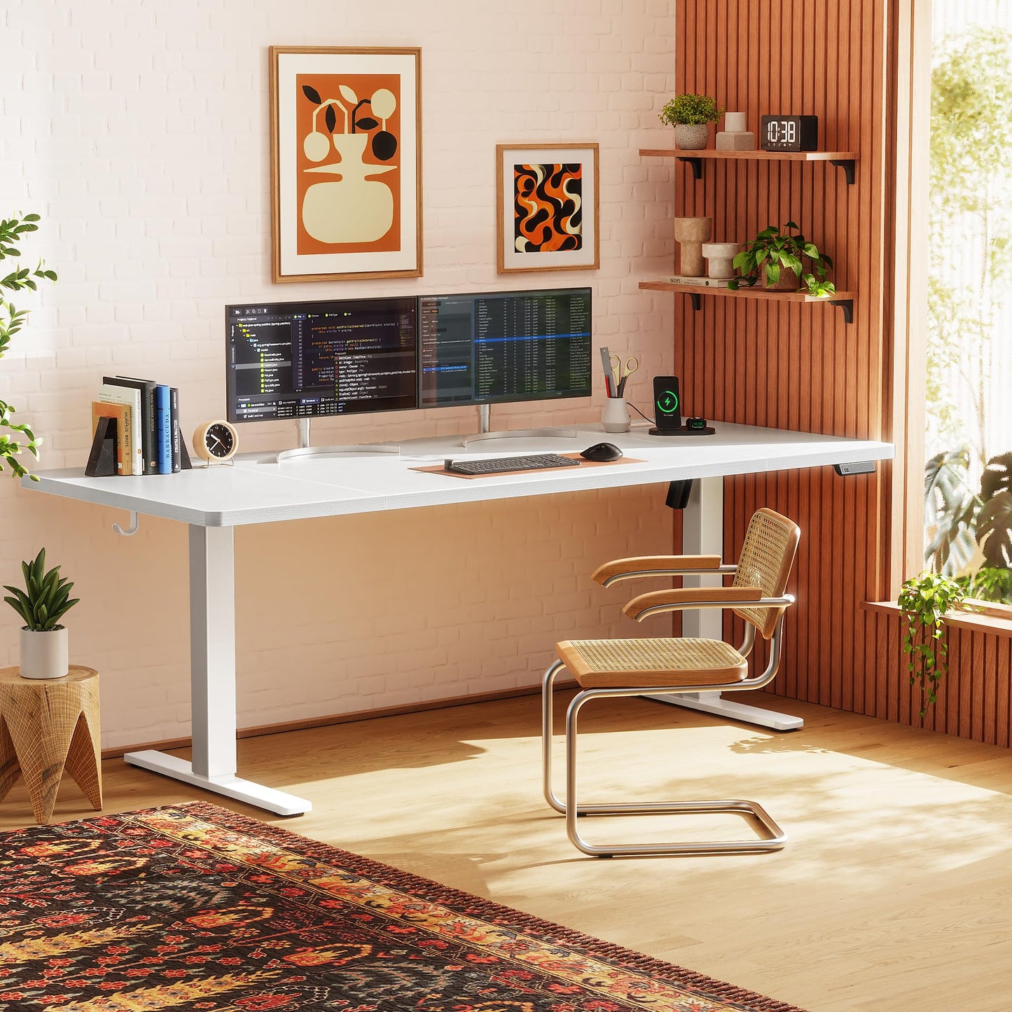Huuger 71 X 30 Inch Electric Standing Desk with Power Outlets and USB-C Port, Height Adjustable Desk, Sit Stand Desk for Home Office, Computer & Gaming Desk with 4 Presets, Stable Steel Frame, White