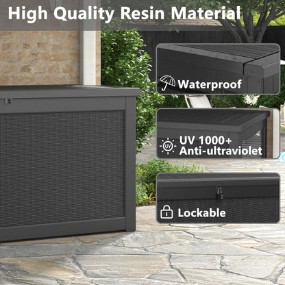 Bifanuo Outdoor Storage Box, 260 Gallon Deck Boxes Waterproof, Resin Storage Cabinet Multi Functional Storage Bench For Gardening Tools, Pool Supplies, Patio Furniture, Lockable
