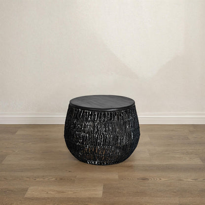 Bloomingville Hand-Woven Seagrass and Pine Wood Round Side Table, Black
