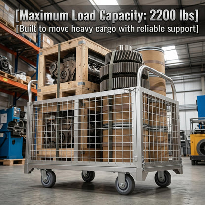 2200 LBS 4-in-1 Cart, Platform Truck Cart with maidian, 360° Direction Wheel Platform cart, Rust Resistant Steel Cage, for Grocery Store, Garage & Warehouse use