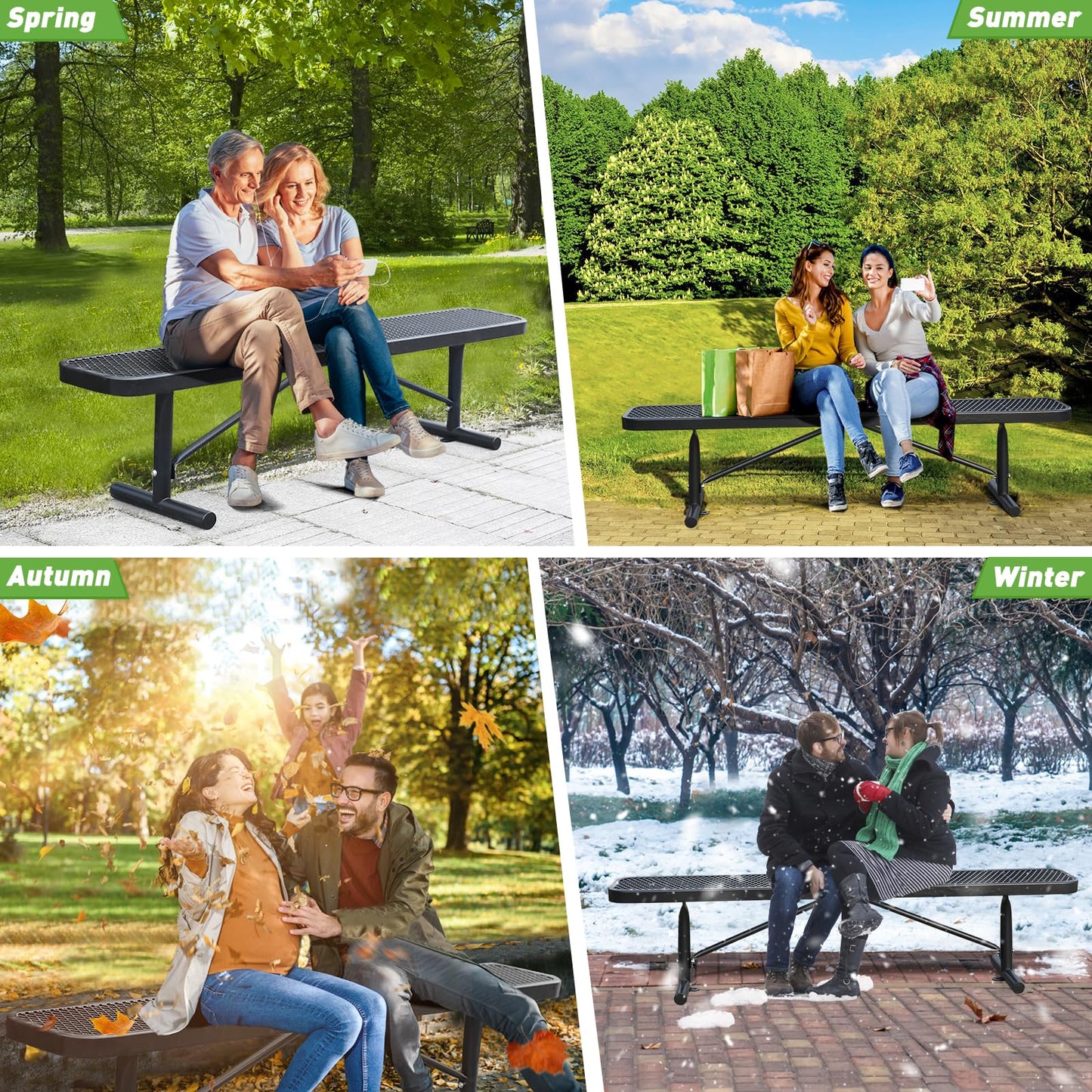 Gaonala Heavy Duty Outdoor Metal Garden Park Bench, Steel Picnic Bench, Metal Mesh Outdoor Bench Porch Chair for Garden, Lawn, Patio, Porch, Park, Yard, Patio (Black, 6FT)