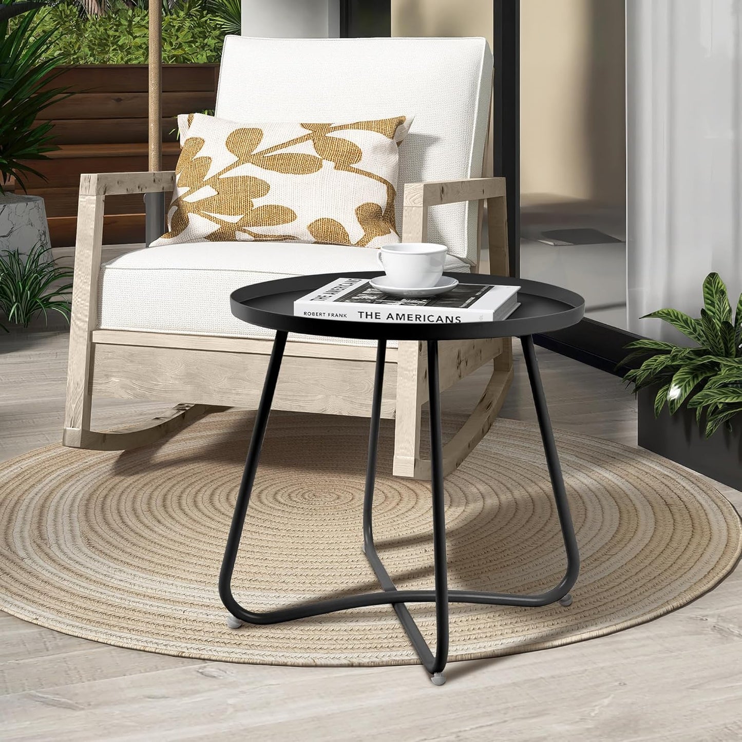 18-Inch Jerry & Maggie Metal Patio Table - Indoor/Outdoor Round Side Table with Adjustable Feet for Living Room