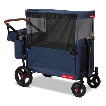 Radio Flyer Atlas Stroll 'N Wagon, Navy Blue, For Ages 1+, 3-in-1 Push or Pull Versatility, One-Hand Fold, UV Canopy, 5-Point Harnesses, Storage Capabilities, Rubber Wheels, Stroller Wagon for Kids