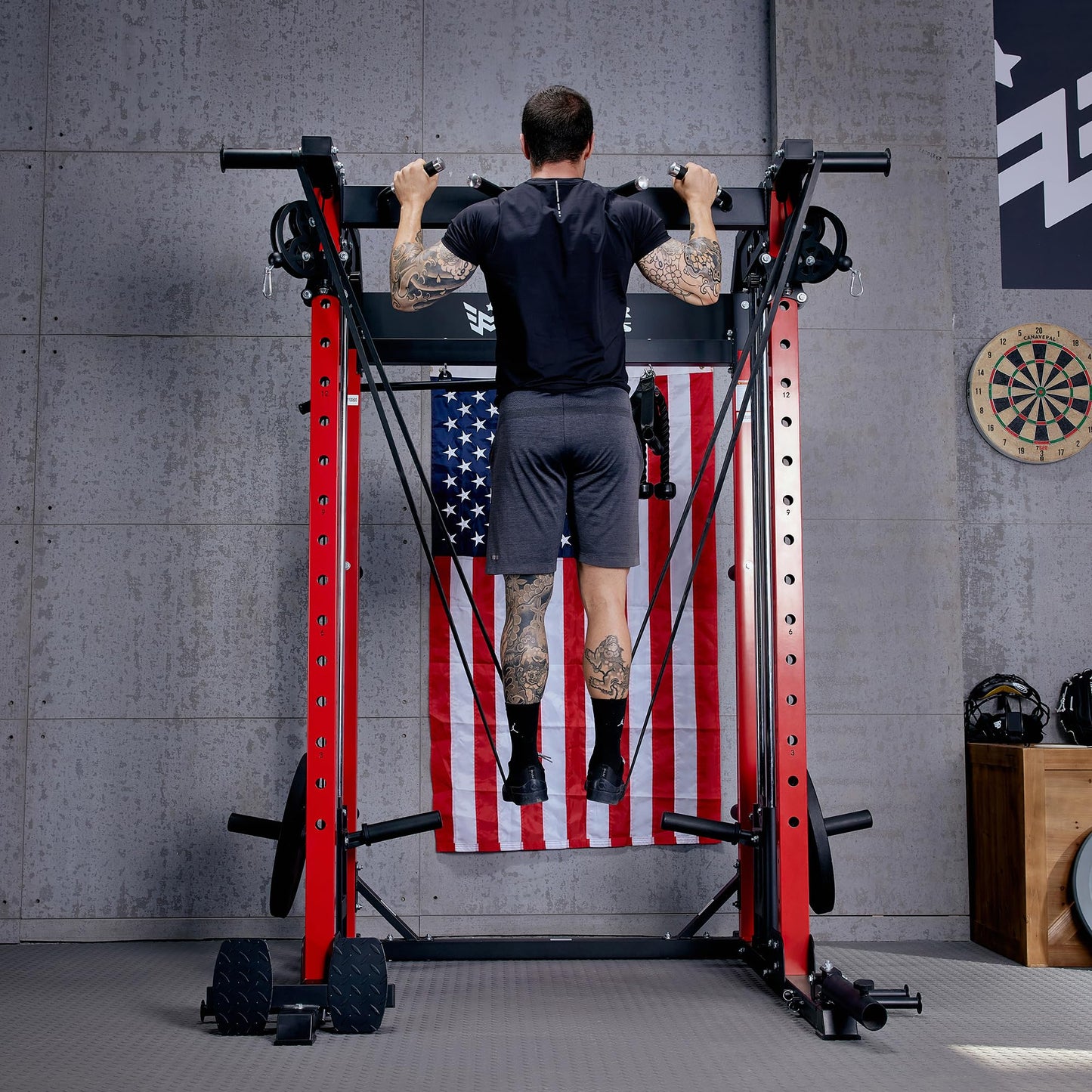 MAJOR FITNESS F22 Power Rack with Weight Bench, Barbell & 230lbs Weight Plates, 1600lbs Heavy-Duty All-in-One Squat Rack with Cable Crossover, Dual Pulley System & Attachments for Home Gym, Khaki