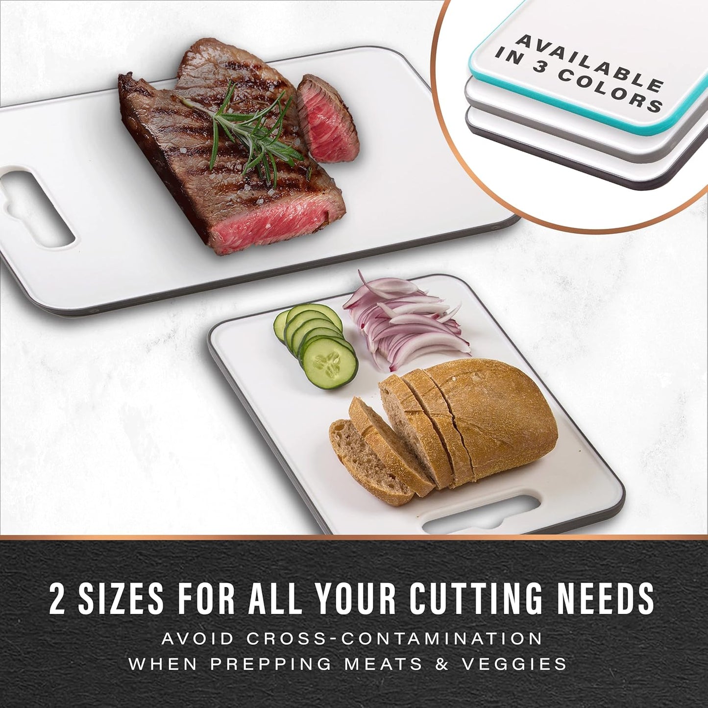 BINO 2-Piece Cutting Board Set - Large, Durable, BPA-Free Plastic, Dual-Sided, Dishwasher Safe, Gray | Home & Kitchen